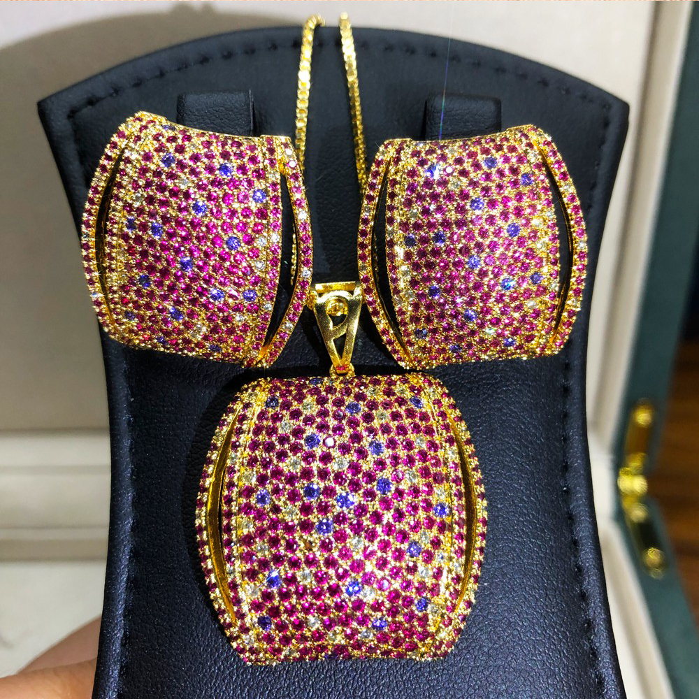 KellyBola Baru Mewah Mulia Wanita Cantik Kalung Bangle Anting Cincin 4 Buah untuk Wanita Pengantin Perhiasan Set Pesta Pernikahan