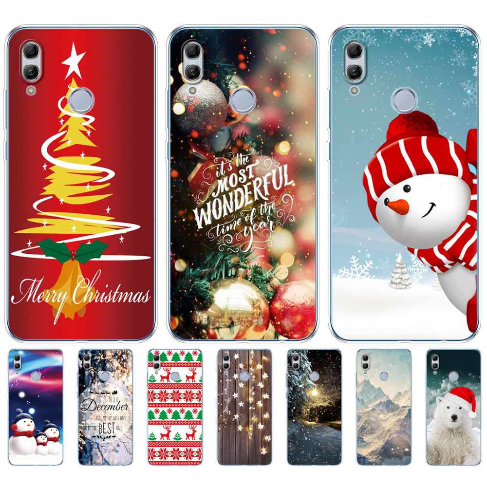 Untuk Huawei Honor 10 Lite Casing Penutup Ponsel Belakang 6.21 Inci Untuk Honor 10 Lite Tas Lembut Silikon Musim Dingin Natal Pohon Salju Tahun Baru