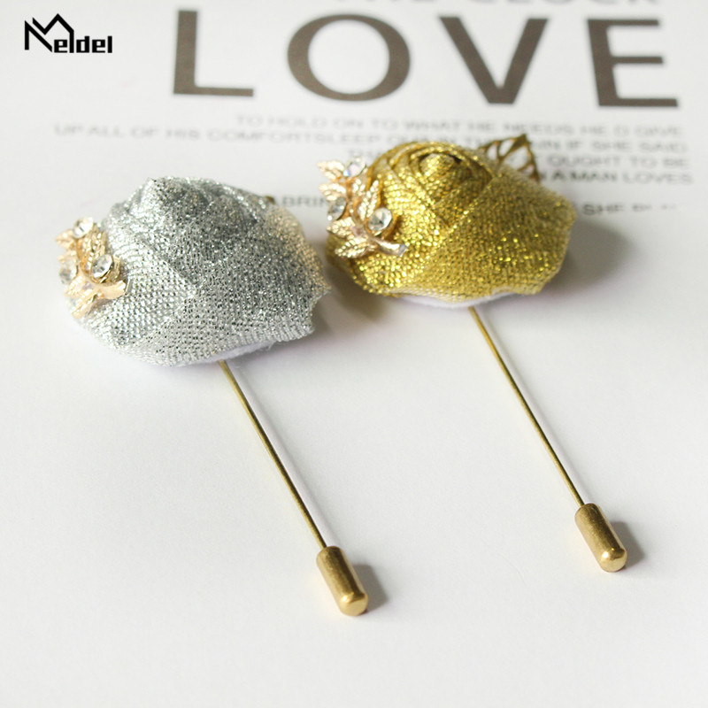Meldel Groom Boutonniere Men Wedding Witness Brooch Silk Rose Boutonniere Man Corsage Pins Wedding Boutonniere Flower Prom Party