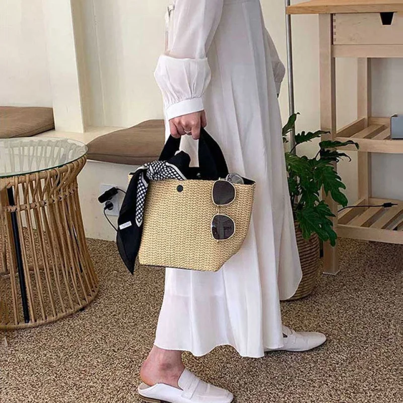 Dép Vento Marea Nữ Ống Hút Túi Cho Bãi Biển 2020 Phong Cách Bohemian Nhỏ Tất Cao Cổ Đan Mùa Hè Ví Và Túi Xách Vacational Xô Túi