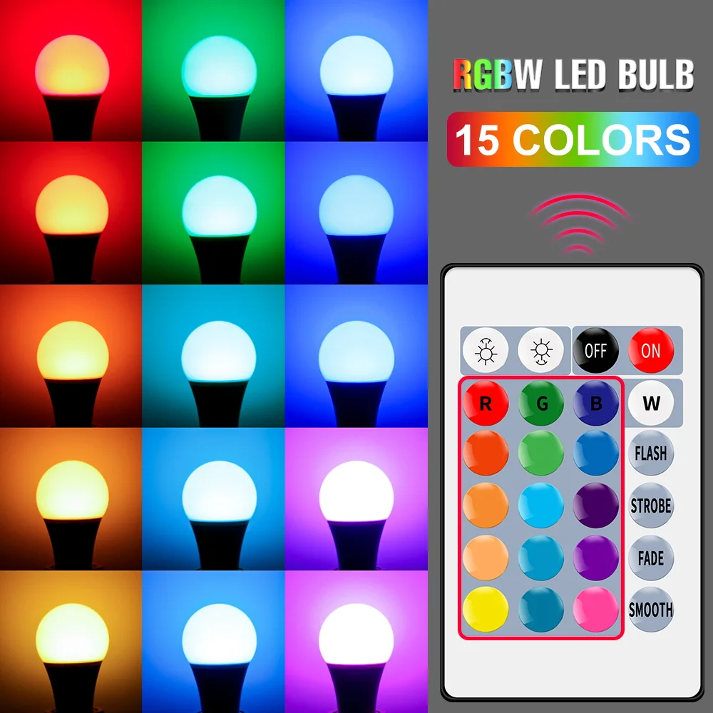 E27 Lampada di Controllo Intelligente Led RGB Luce Dimmerabile 5W 10W 15W RGBW Lampada A Led Colorata Cambia Lampadina Led Lampada RGBW Bianco Decor Casa