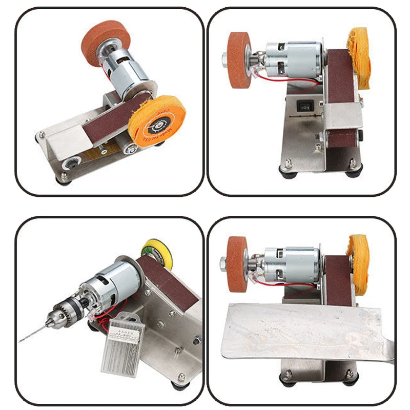 Multifunctional Mini Electric Belt Sander DIY Cutter Edges Sharpener  Adjustable Speed Polisher Machine 10PCS Belt 110V/220V