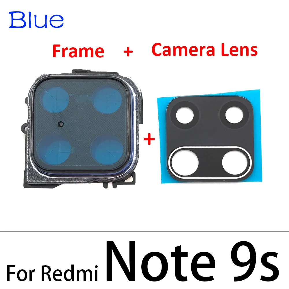New For Xiaomi Redmi Note 9S / Note 9 Pro Rear Camera Glass Lens Cover Note9 Back Camera Frame Holder Replacement With Sticker
