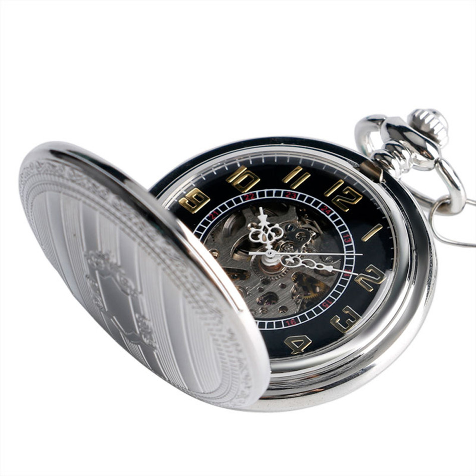Silber Schild Automatische Mechanische Taschenuhr Arabische Ziffern Display Selbstaufzug Anhänger Antike Taschenuhr Männliche Geschenke