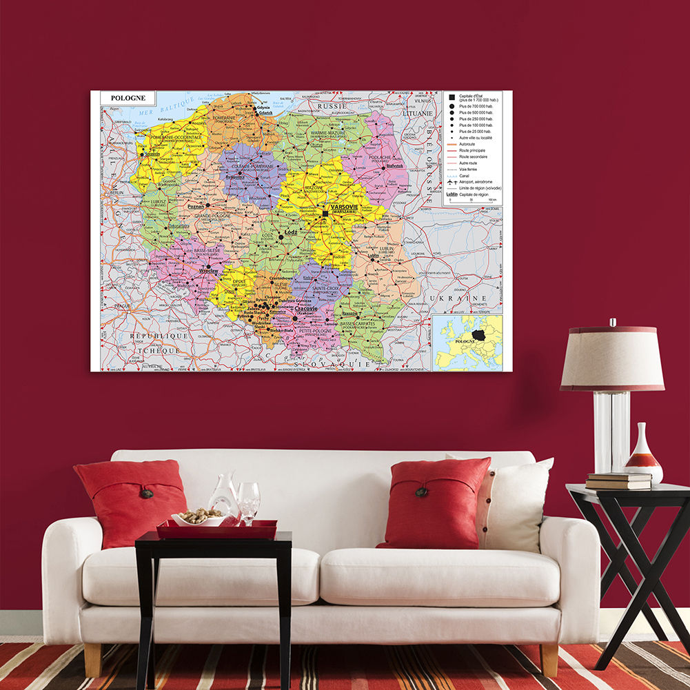 150*100Cm Trong Ba Lan Giao Thông Vận Tải Bản Đồ (Trong Tiếng Pháp) tường Poster Không Dệt Vải Tranh Trang Trí Nhà Đồ Dùng Học Tập