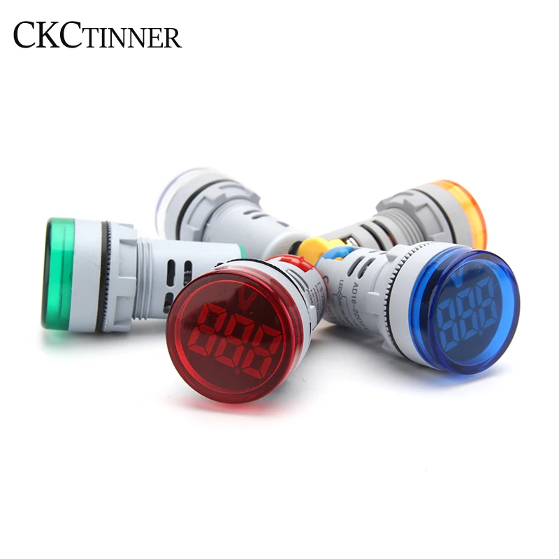 1 Chiếc 22MM Tròn Mini Kỹ Thuật Số Vôn Kế AC 20-500V Volt Bút Thử Điện Áp Đo Kỹ Thuật Số Đèn LED Chỉ Thị phi Công Đèn Hiển Thị Ánh Sáng
