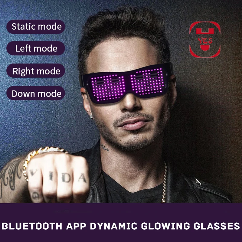Gafas de sol Led con Bluetooth para fiesta, lentes luminosas con Control por aplicación, idiomas personalizados, carga USB, parpadeantes, para Concierto de Navidad