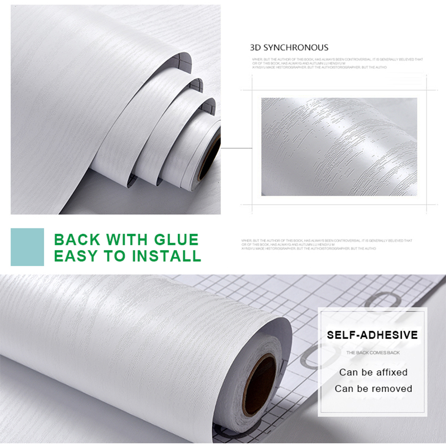 Pegatinas de escritorio, papel tapiz de mesa de grano de madera blanco, autoadhesivo, impermeable, a prueba de aceite, muebles de armario de escritorio, película de renovación de PVC