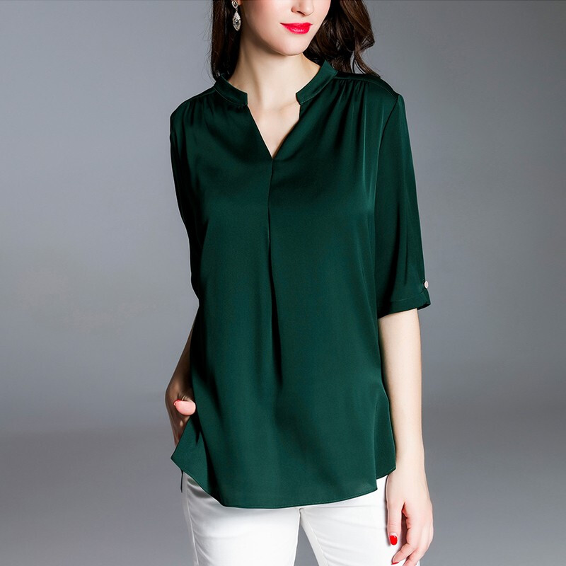Blusa de marca feminina confortável de verão, camisa casual sólida slim, blusa casual de chiffon para mulheres
