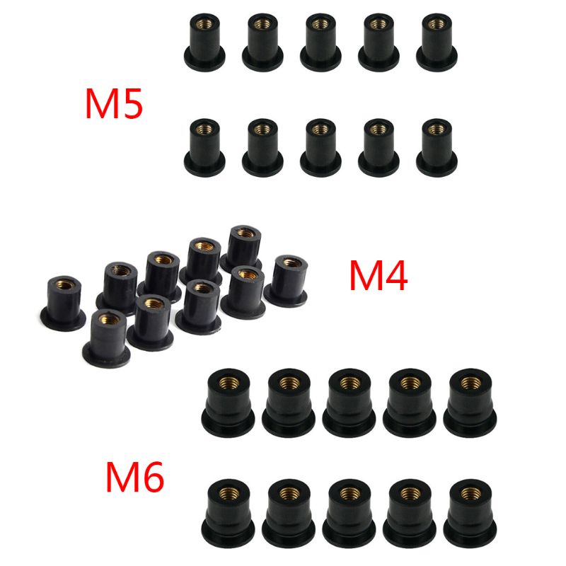 Резиновые гайки для ветрового стекла, M4/M5/M6, 10 шт.