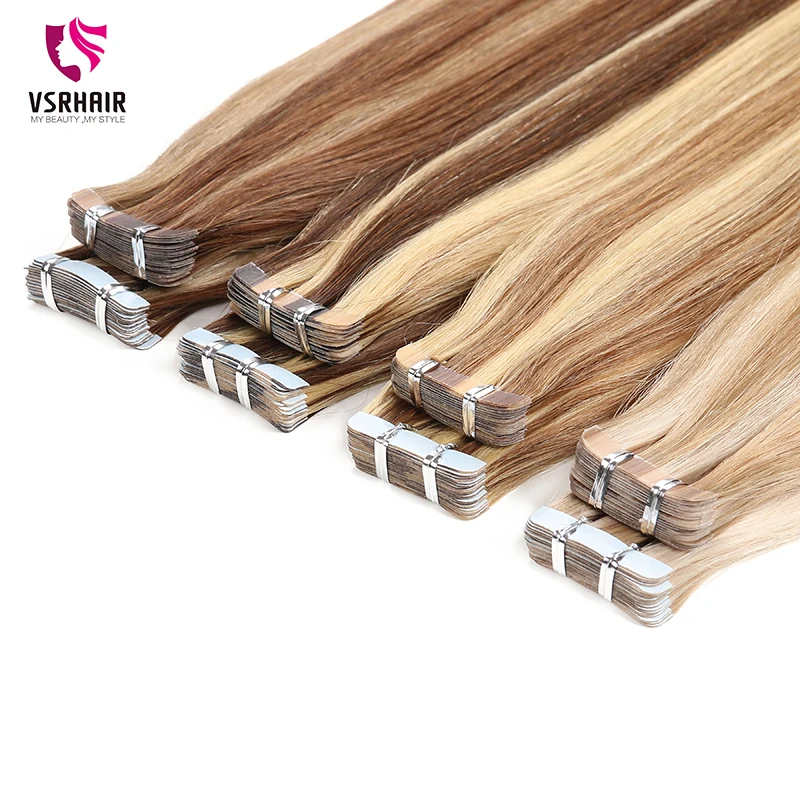 Vsr pop pu super fita na extensão do cabelo humano loira piano cor eua forte fita adesiva extensões de cabelo para salão de beleza