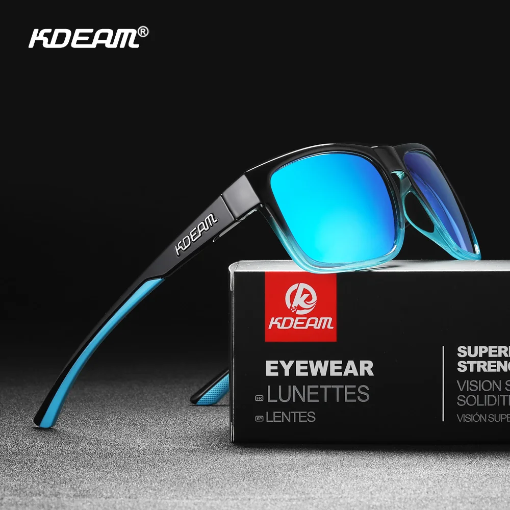 Nuevas gafas de sol polarizadas KDEAM para hombre, gafas de sol fotocromáticas cuadradas para exteriores, almohadilla antideslizante para la nariz para mujer, accesorios completos incluidos