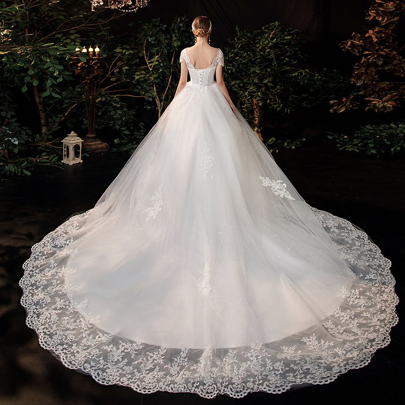 2022 Cao Cấp Phối Ren Cổ V BẦU VÁY Áo Ngắn Tay Công Chúa Ảo Ảnh Táo Cô Dâu Đồ Bầu Casamento