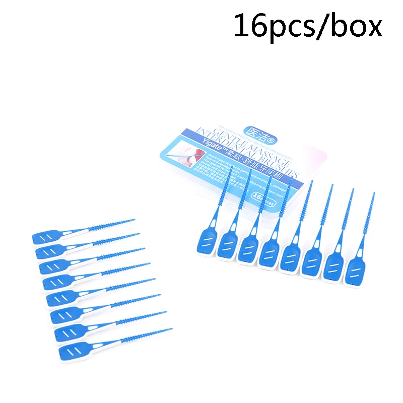 16pcs 부드러운 실리콘 치간 칫솔질 청소 치실 성인 칫솔 이쑤시개 칫솔 치과 휴대용 구강 관리 도구 뜨거운