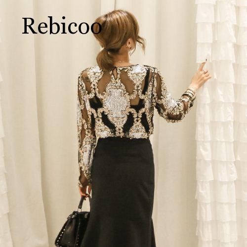 ผู้หญิงคริสตัลเซ็กซี่ลูกไม้ฤดูใบไม้ร่วงฤดูหนาวและเสื้อblusa Femme camisaขายส่ง