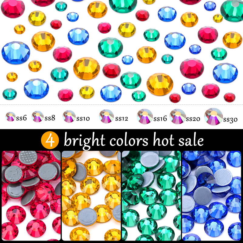 SS6-SS30 Đa sắc màu Pha Lê AB Nóng Sửa Pha Lê Siêu Lấp Lánh Strass Sắt Trên Ren Móng Tay Nghệ Thuật Vải may