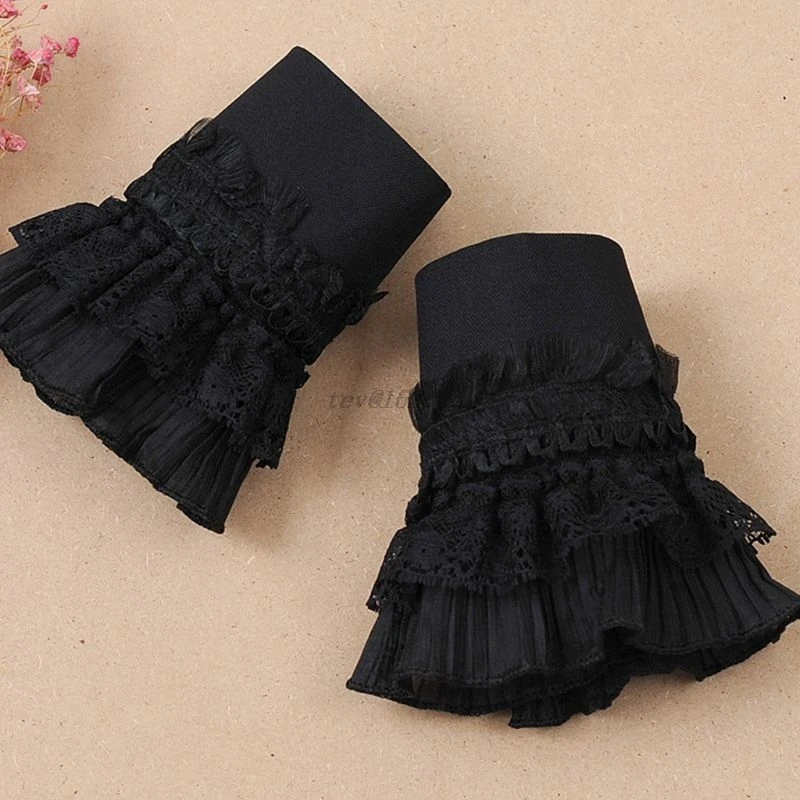 Gothic Retro Đen Có Thể Tháo Rời Tay Giả Còng Đa Lớp Xù Ren Miếng Dán Cường Lực Lolita Công Chúa Áo Len Trang Trí Vòng Bít
