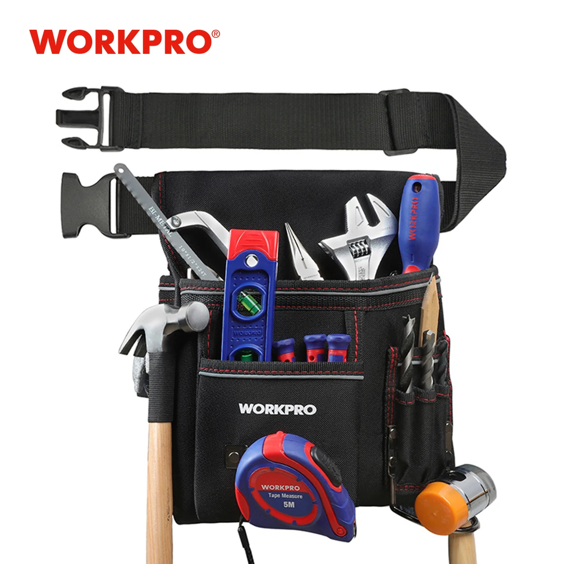 Bolsa de herramientas multifuncional para electricista WORKPRO, riñonera con cinturón ajustable, bolsa de transporte de almacenamiento