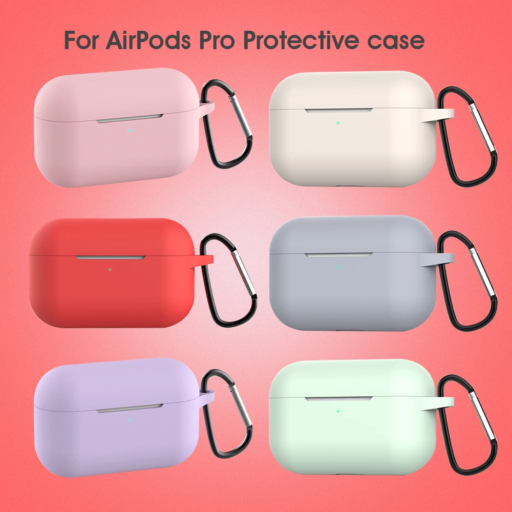 Funda protectora de silicona para AirPods Pro, funda suave con gancho, Color sólido, 2, 1