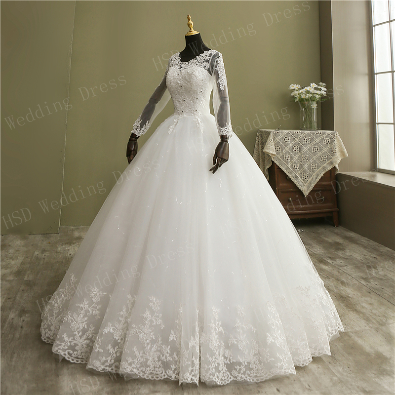 레이스 Vestido 드 Novia Princesa 빈티지 긴 소매 진짜 이미지 신부 드레스와 볼 가운 V 목 Weddinges 드레스