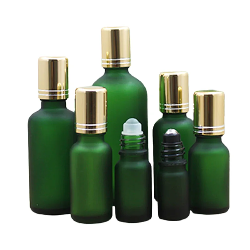 Botol Rol Parfum Roll On 5 ~ 100ML Kosong Botol Isi Ulang Aromaterapi Kaca Hijau Beku untuk Minyak Esensial 15 Buah