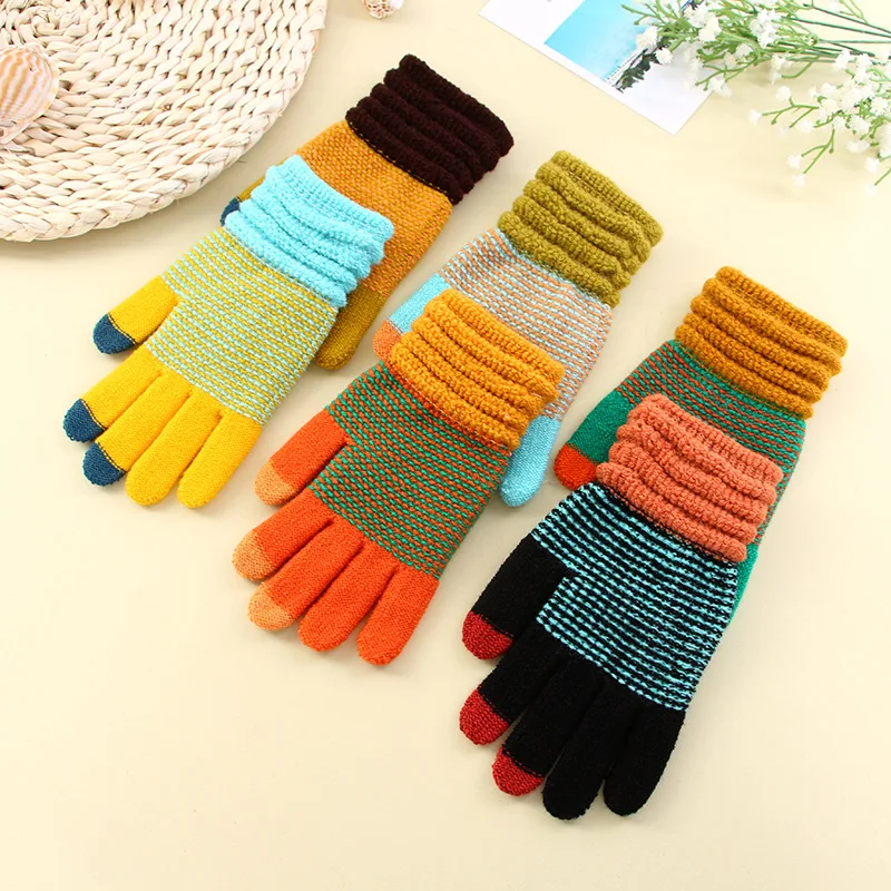 Guantes de punto de Cachemira para mujer, guantes gruesos y cálidos para esquiar con pantalla táctil, Otoño e Invierno