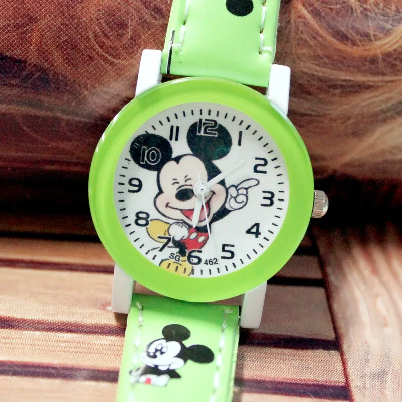 นาฬิกาการ์ตูนนักเรียนเด็กน่ารัก Mickey Mouse นาฬิกาเด็กชายหญิง Pu หนังนาฬิกาข้อมือควอตซ์นาฬิกาของขวัญวันเกิด