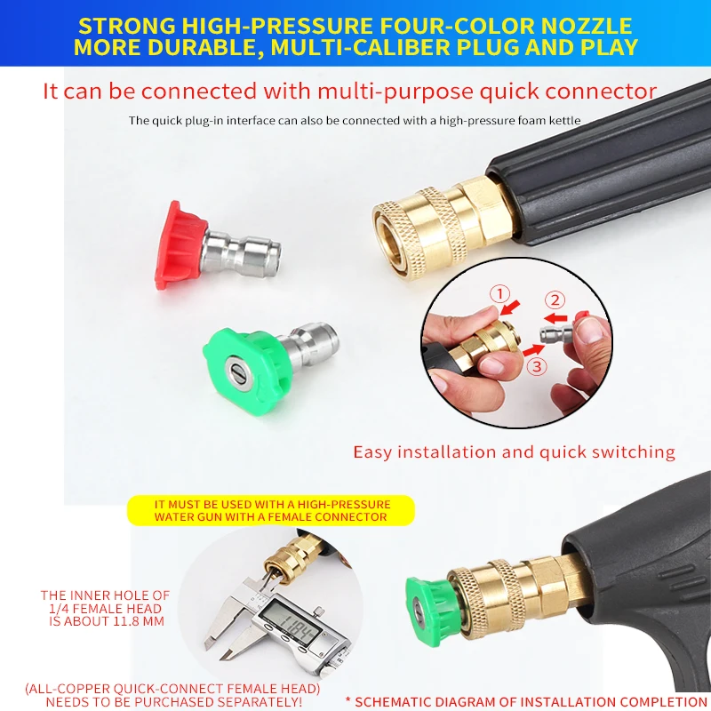 Cao Cấp Phối Màu Sắc Đầu Nối Nhanh 1/4 "Rửa Xe Ô Tô Kim Loại Phản Lực Lance Vòi Phun Cho Súng Bắn Nước