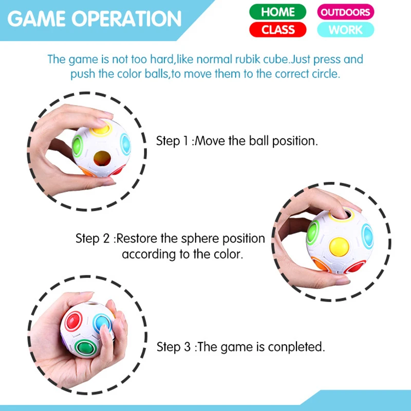 Regenbogen Ball Puzzle Zauberwürfel Fußball Zappelspielzeug Leuchtende 3D-Gehirnportaufgaben Anti Stress Relief Lernspiel für Kinder Erwachsene
