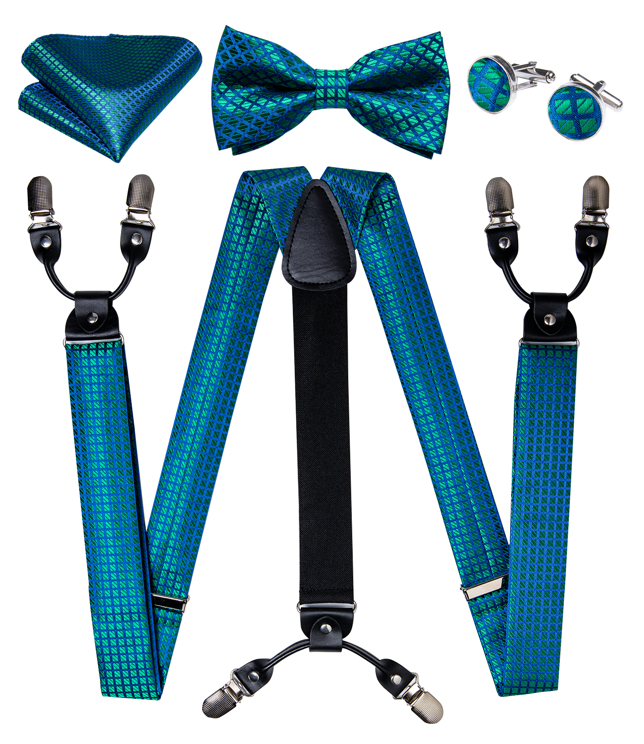 100% suspensórios de seda moda masculina gravata borboleta bolso quadrado conjunto clássico 6 clipes y forma suspensórios para festa de casamento dibangu