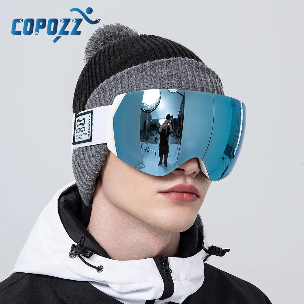 COPOZZ スキーゴーグル メンズ レディース UV400 防曇スキーアイウェア スノーグラス 大人用 スノーボードゴーグル ナイトイエローレンズとケースセット付き