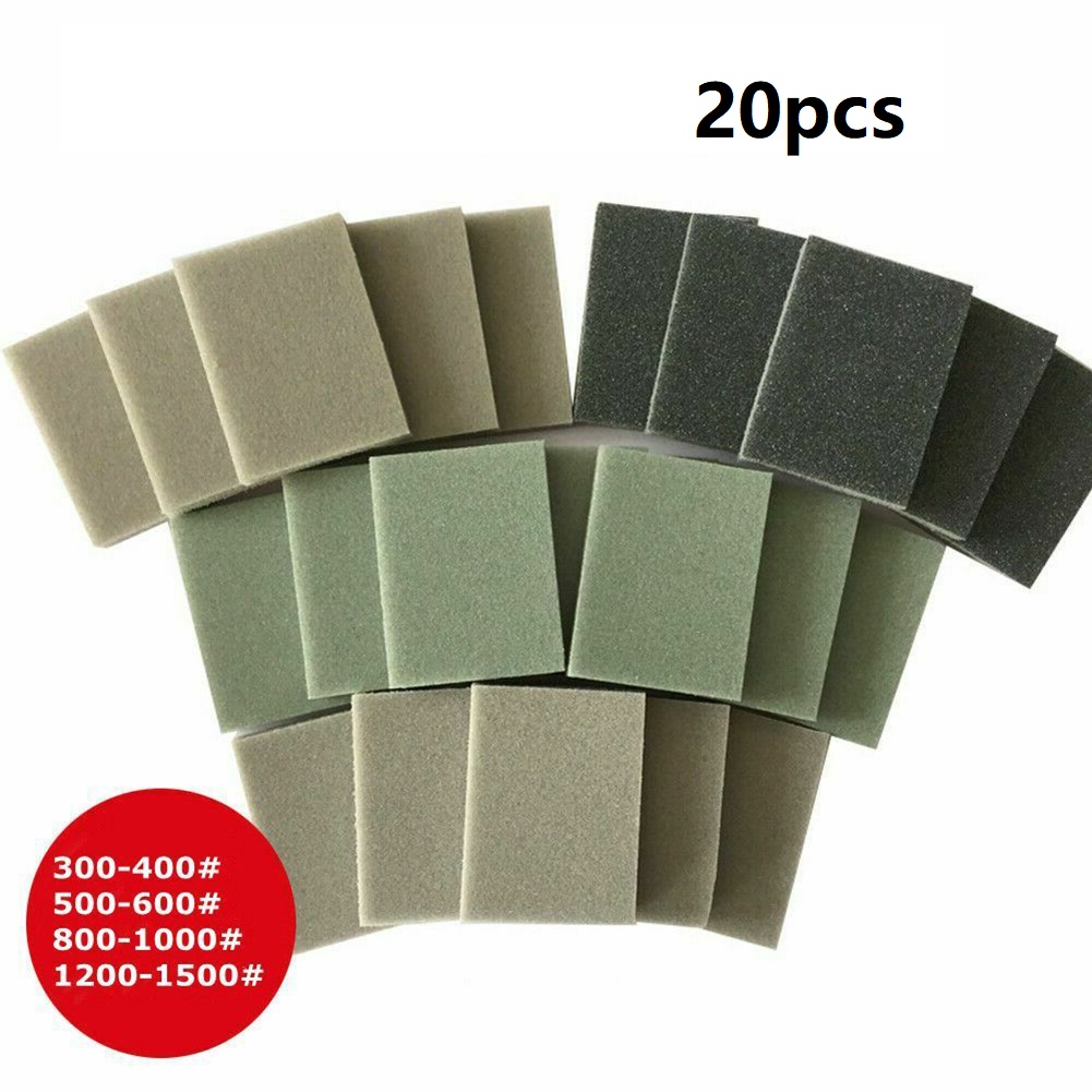 20 pces esponja lixa bloco molhado seco lixa de moagem 300-400 500-600 800-1000 1200-1500 grão almofadas de polimento papel de areia abrasivo