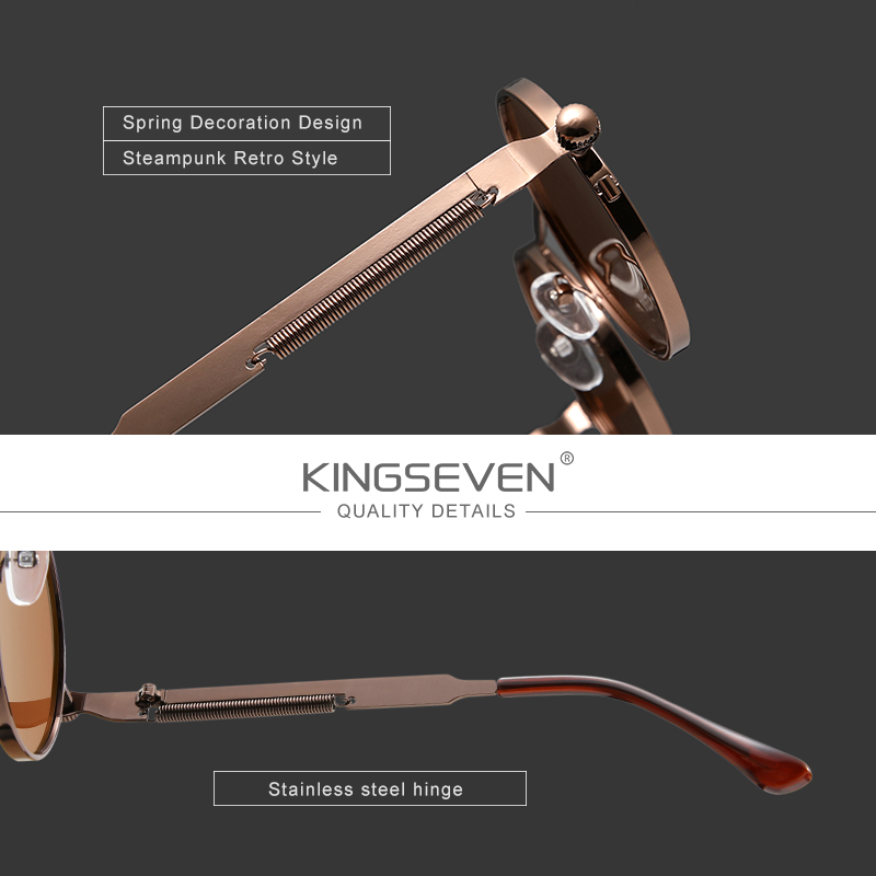 KINGSEVEN 高品質ゴシックスチームパンクサングラス偏光男性女性ブランドデザイナーヴィンテージラウンドメタルフレームサングラス