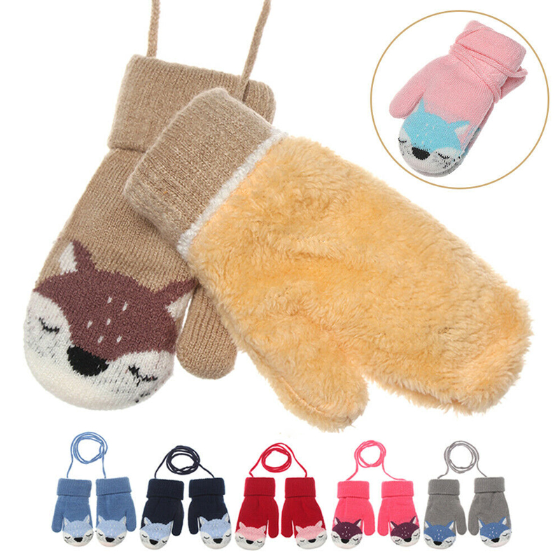 Trẻ Em Găng Tay Phim Hoạt Hình Cho 1-3years Tuổi Bé Gái Bé Trai Hình Cáo Mùa Đông Găng Tay 2 Lớp Len Dệt Kim Plus Nhung Ấm Áp găng Tay