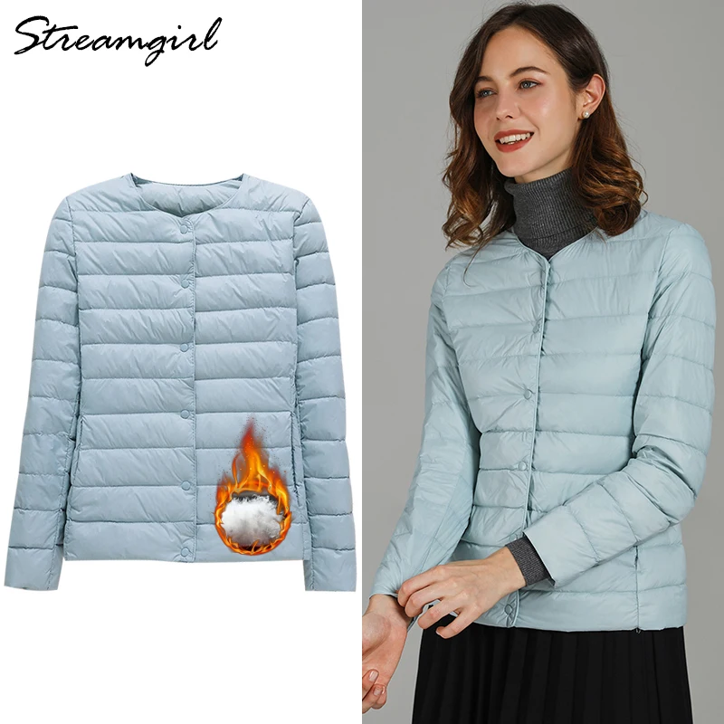 Siêu Mỏng Xuống Áo Khoác Nữ Size Lớn Màu Hồng Nữ Nhẹ Xuống Áo Siêu Nhẹ Phối Trắng Ấm Ngắn Áo Khoác Nữ