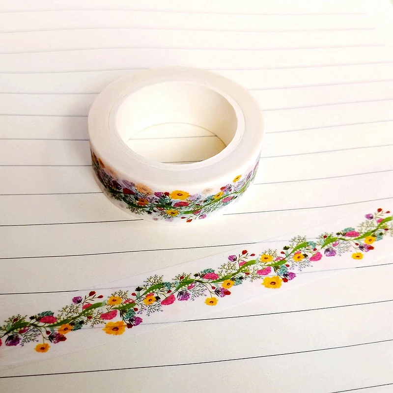 1 cinta Washi de flores naturales de papel japonés DIY, cintas adhesivas de papel, pegatinas, cinta decorativa de papelería, 1,5 cm x 10m