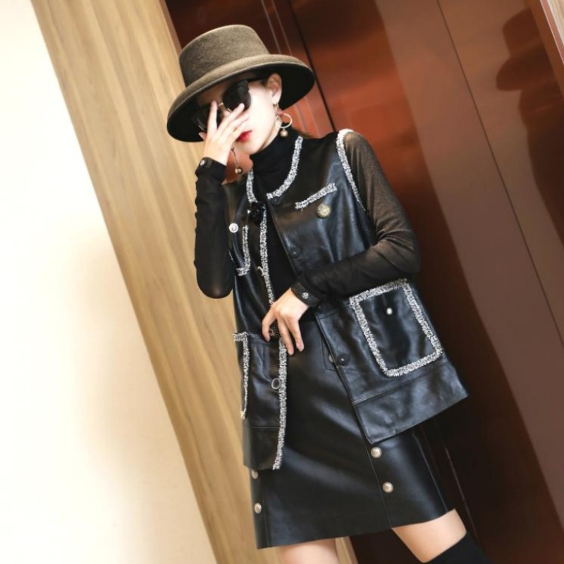 ヴィンテージ女性のノースリーブoネックベストトップタッセルレディカジュアル高品質羊革ベストをチョッキ