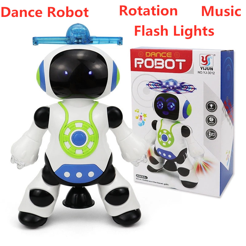 Música deslumbrante robô brinquedos educativos eletrônico inteligente dança robô música rotação de 360 graus luzes led figura robô crianças brinquedos