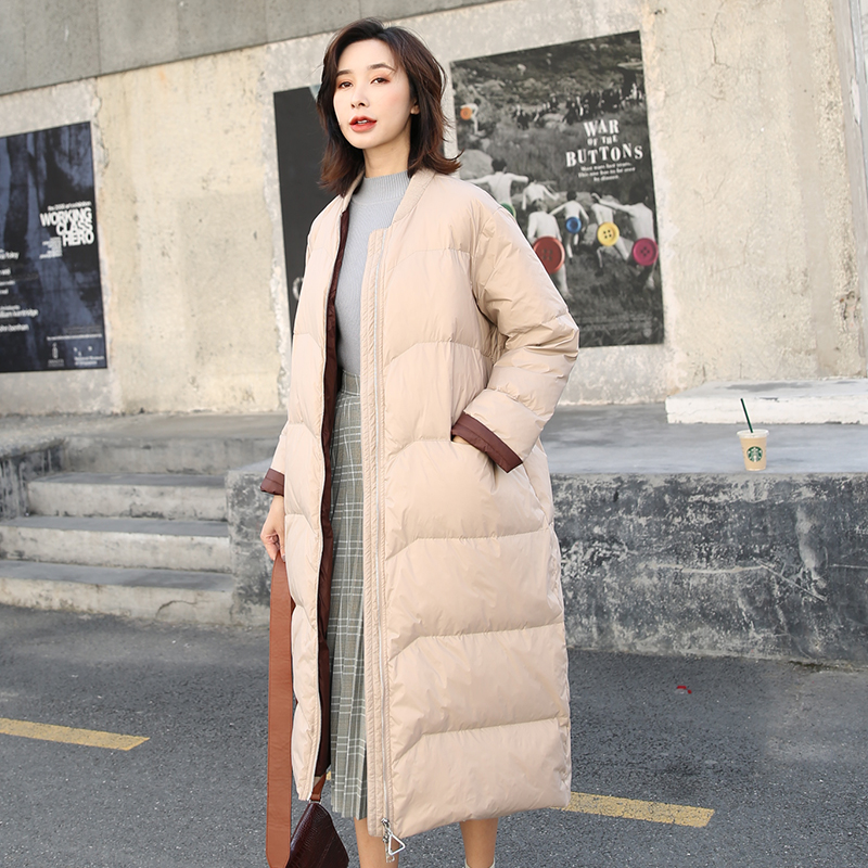 Chaqueta larga de béisbol para mujer, abrigo de plumón de pato blanco, parka suelta, estilo coreano, moda de invierno