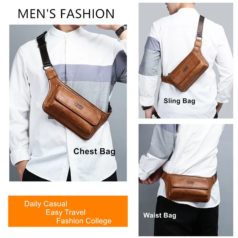 JEEPBULUO ผู้ชายเอวกระเป๋า Casual Functional เงินโทรศัพท์กระเป๋าเข็มขัดชาย unisex กระเป๋าสําหรับเข็มขัดหนังสะโพกกระเป๋าหน้าอก