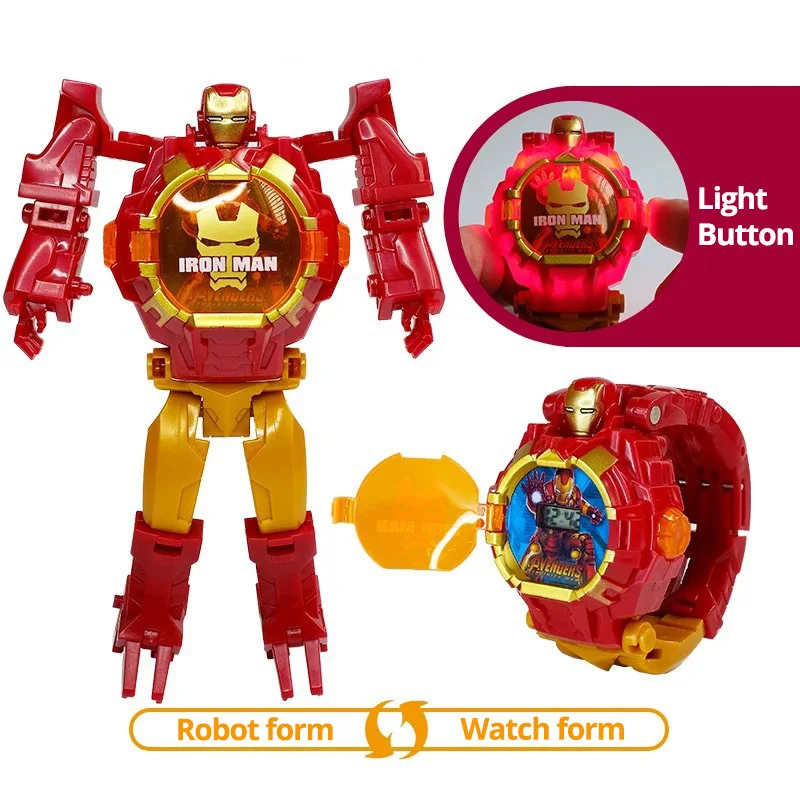 Ánh Sáng Kỹ Thuật Số Đồng Hồ Trẻ Em Bé Trai Hoạt Hình Robot Biến Hình Đồng Hồ Đeo Tay Đồ Chơi Mecha Robot Đồng Hồ Điện Tử