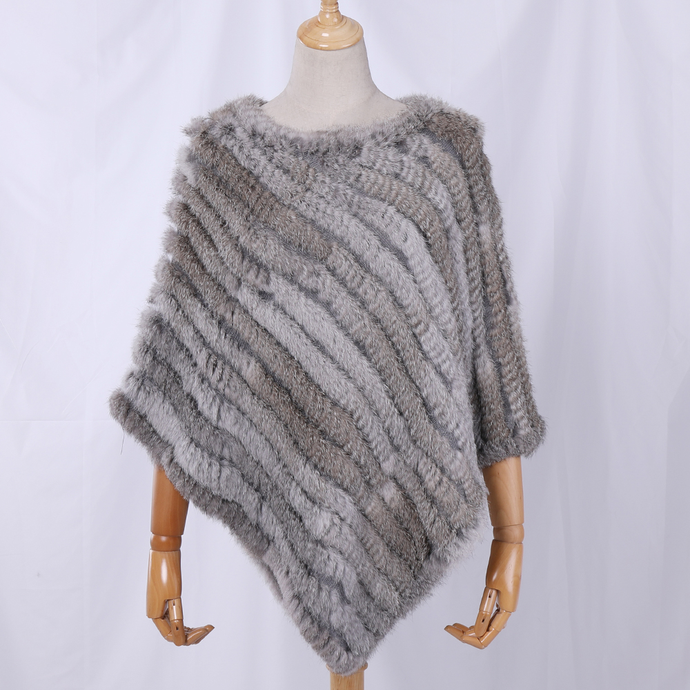 Genuína pele de coelho de malha poncho de pele natural moda envoltório casaco xale senhora cachecol pele natural festa de casamento atacado capa
