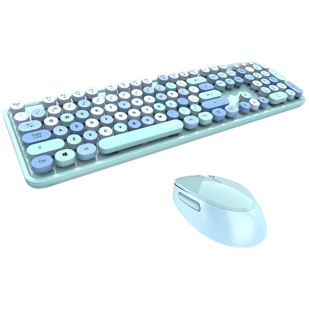Teclado y ratón inalámbricos de 2,4 Ghz, combinación de teclas redondas Retro, función de combinación de teclas Fn, múltiples colores, lindo teclado