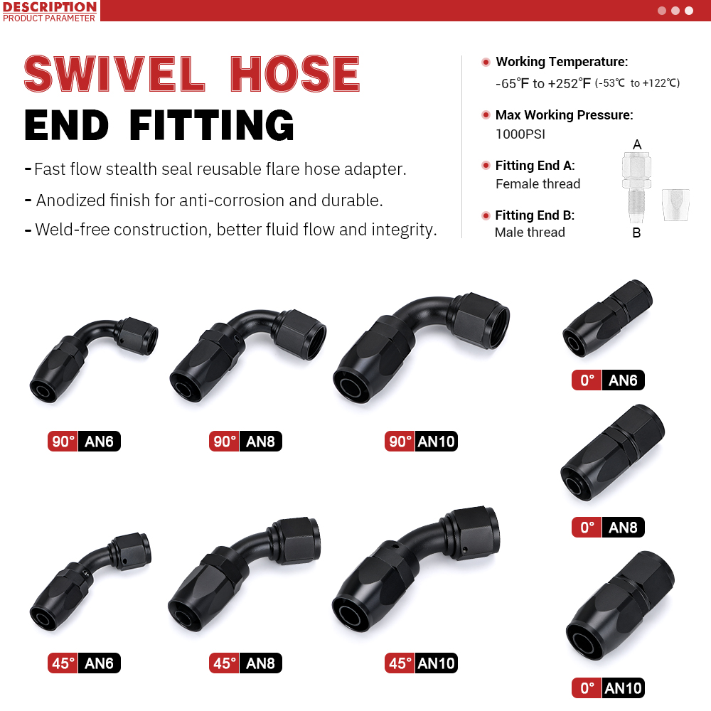2 個 AN4 AN6 AN8 AN10 ストレート 45 90 180 度オイル燃料スイベルホースエンドフィッティングオイルホースエンドアダプタキット