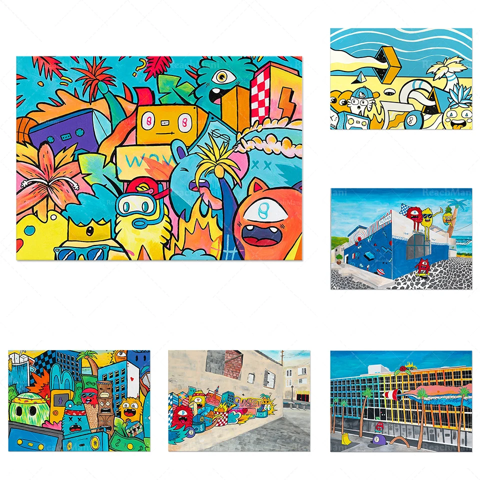 Seni Dinding Tropis, Hiasan Dinding Grafiti, Dekorasi Dinding Modern, Seni Poster Musim Panas, Seni Dinding Bar Pantai, Poster Cetak Seni Warna