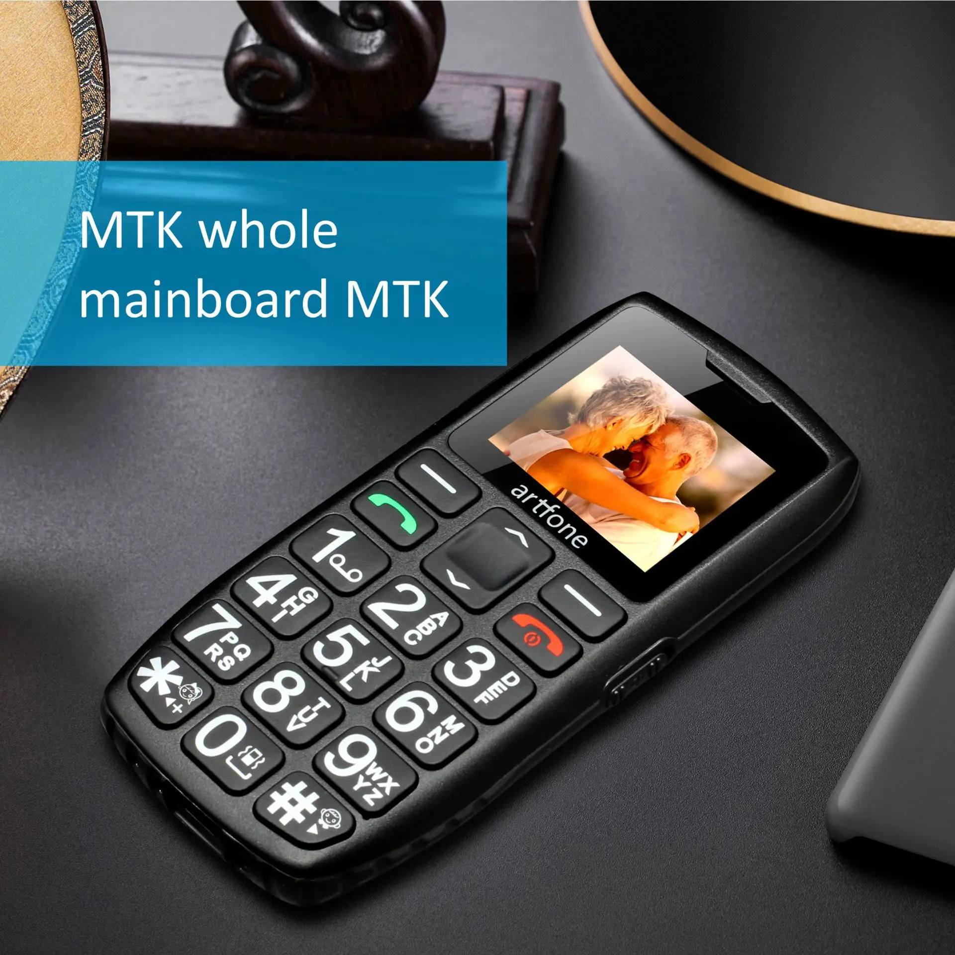 Artfone C1 +-teléfono móvil con base de carga gratuita para personas mayores, smartphone con teclado grande de goma, Sim Dual, una tecla, SOS, FM, 1400mAh
