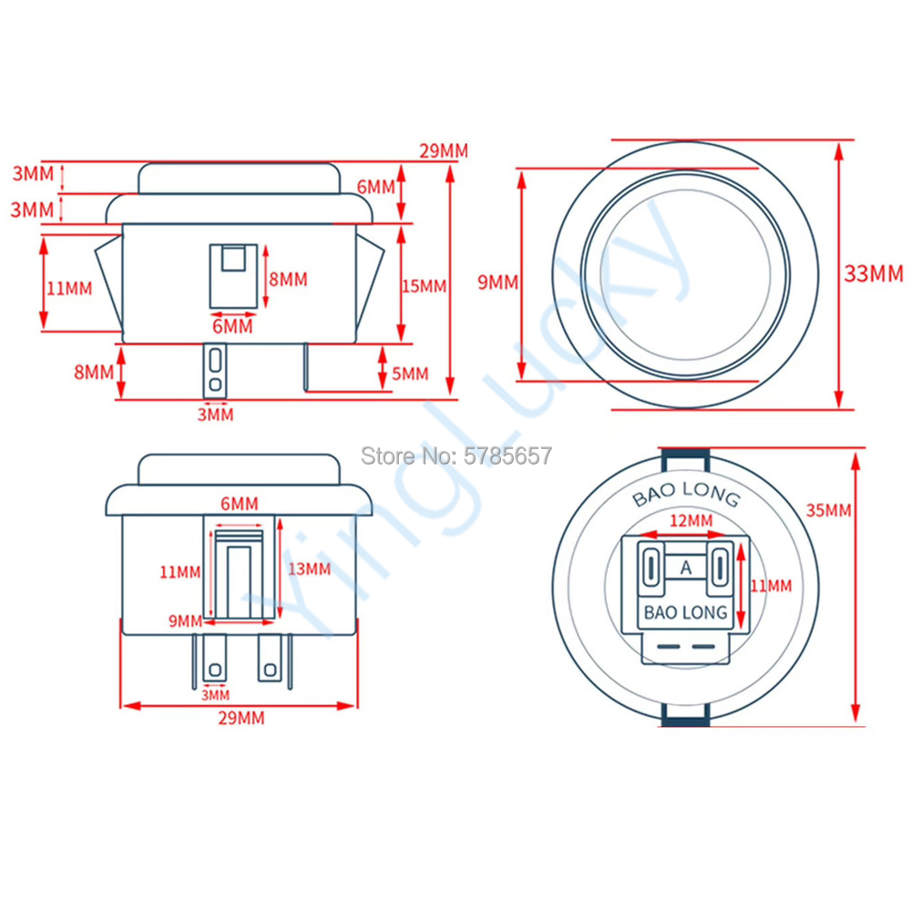 6 шт., набор аркадных кнопок, 5 В, с подсветкой