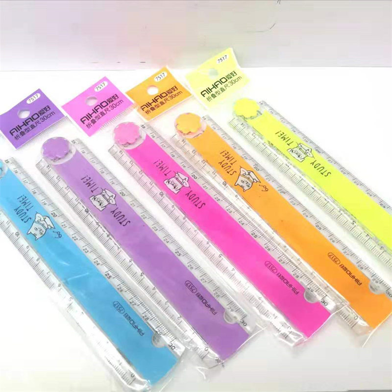 30CM New Cute Kawaii Study Time Color Folding Ruler Multifunction diy Drawing Rulers Kids Students Office School Stationery