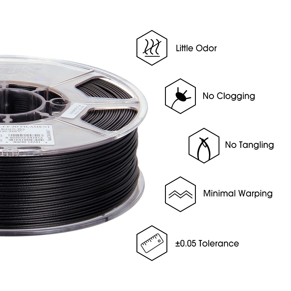 ESUN คาร์บอนไฟเบอร์เติมไนลอน PA-CF 1.75 มม.3D เครื่องพิมพ์ Filament,1 กก.2.2LBS Spool 3D การพิมพ์ Filament สําหรับ 3D เครื่องพิมพ์