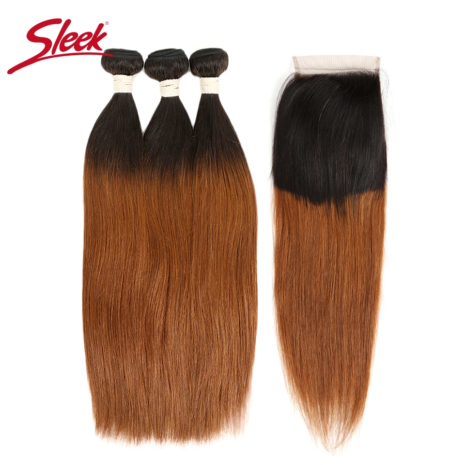 Pacotes elegantes com fechamento, Cabelo Humano Liso Brasileiro, Ombre Bundles, Frete Grátis, T1B, 27, T1b, 30, T1B, 99J